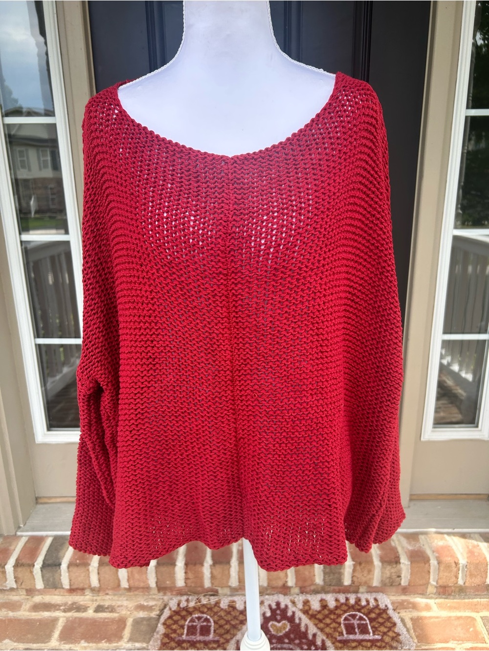 Wooden Ships Key West Chunky Cotton Knit Oversized Sweater Red M L